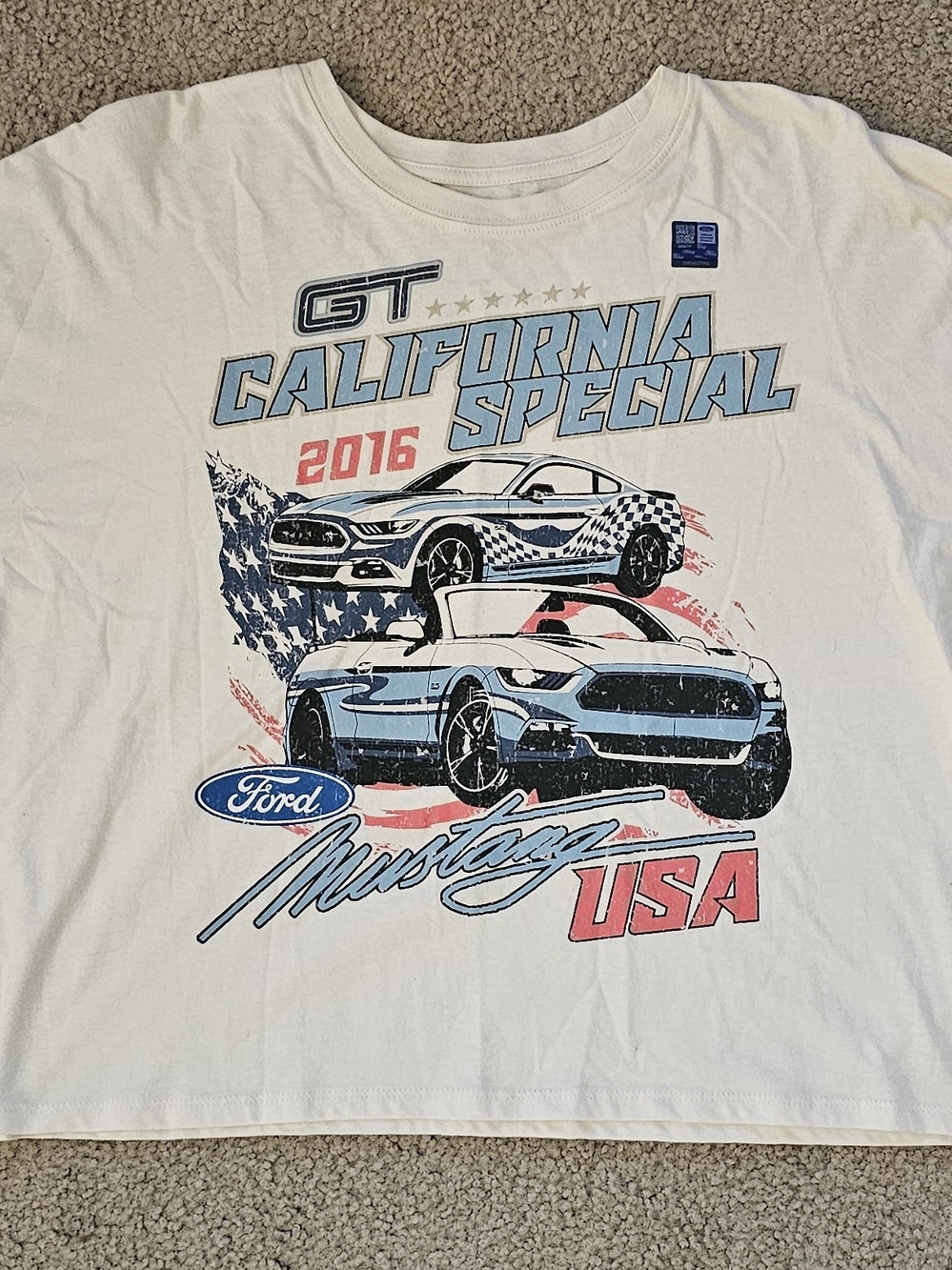 Ford Cream Long Sleeve Crop Tee with Blue & Red Graphic - Picture 2 of 4